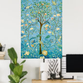Antikes botanisches Baum des Lebens mit Vögeln Poster (Heimbüro)