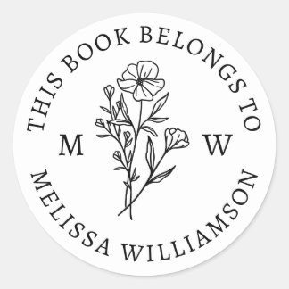 Antikes botanisches florales Initial Bibliotheks-E Runder Aufkleber