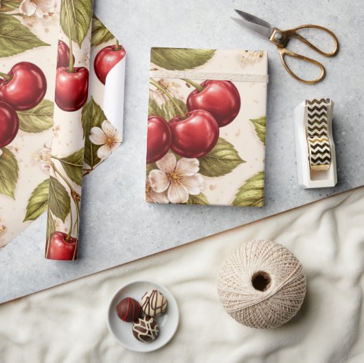 Antikes botanisches Kirsch-Verpackungspapier Geschenkpapier (Basteln)