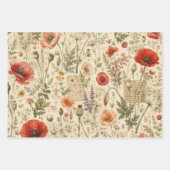 Antikes botanisches Mohn-Geschenkpapier Geschenkpapier Set (Vorderseite 2)