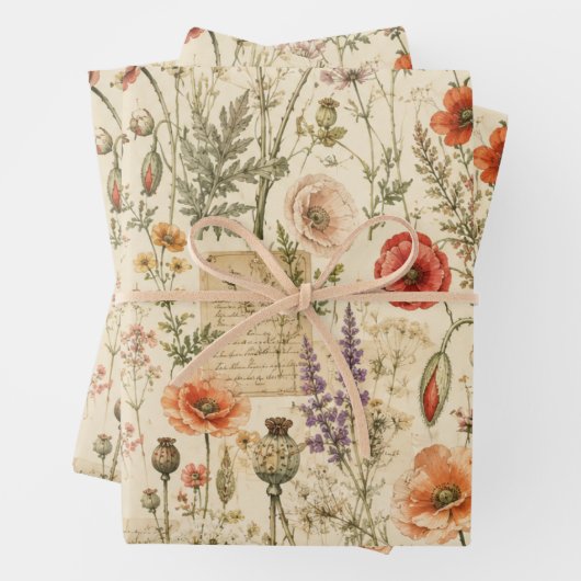 Antikes botanisches Mohn-Geschenkpapier Geschenkpapier Set (Beispiel)