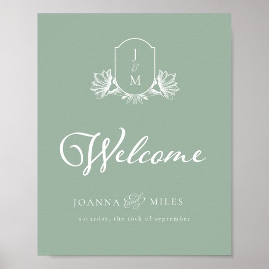 Antikes botanisches Monogramm-Willkommensschild mi Poster (Vorne)