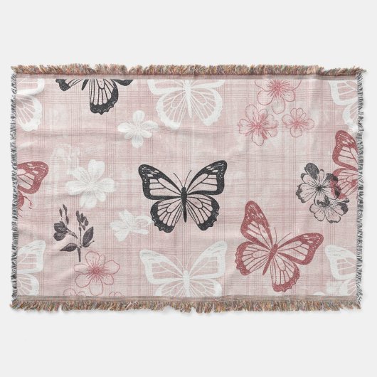 Antikes botanisches Schmetterlings-Toile-Muster (1 Decke (Vorderseite)