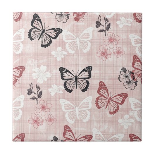 Antikes botanisches Schmetterlings-Toile-Muster (1 Fliese (Vorderseite)