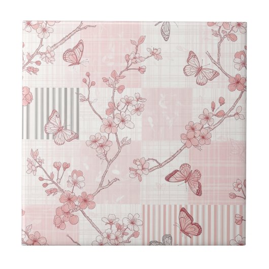 Antikes botanisches Schmetterlings-Toile-Muster (7 Fliese (Vorderseite)