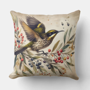 Antikes Botanisches Wurfkissen mit Singvogel Kissen