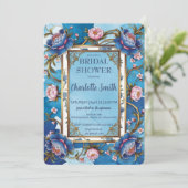 Antikes Brautparty aus Blauer und Rosa Pinker Einladung (Stehend Vorderseite)