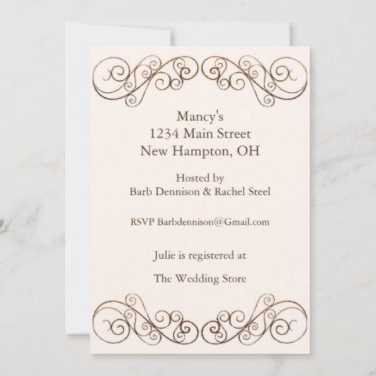 Antikes Brautparty Einladung (Rückseite)