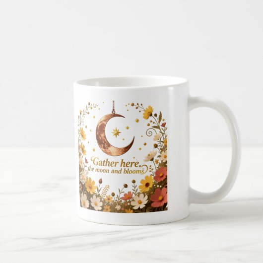 Antikes Bronze-Mond mit Wildblumen-Kunstprint Kaffeetasse (Rechts)