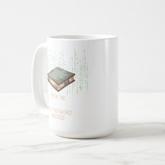 Antikes Buch mit binärem Code-Angebot für Tech Gee Kaffeetasse (Vorderseite Links)
