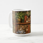 Antikes Bücherregal mit Katze und Kaffee Kaffeetasse (Vorderseite Links)