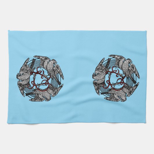 Antikes Buchzeichen Drei Hawks William de Morgan Geschirrtuch (Horizontal)