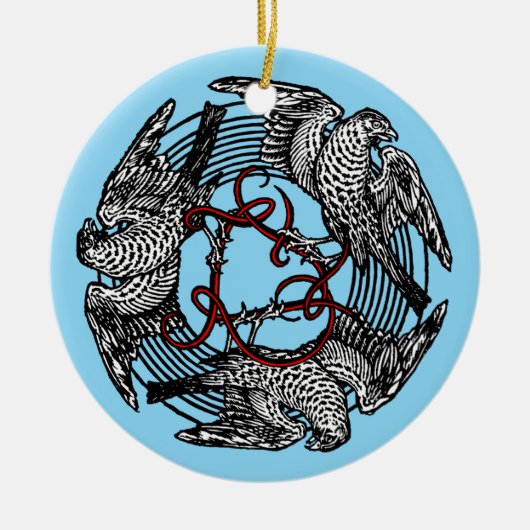 Antikes Buchzeichen Drei Hawks William de Morgan Keramik Ornament (Vorne)