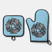 Antikes Buchzeichen Drei Hawks William de Morgan Ofenhandschuh & Topflappen-Set (Vorderseite)