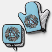 Antikes Buchzeichen Drei Hawks William de Morgan Ofenhandschuh & Topflappen-Set (Vorderseite/Rückseite)