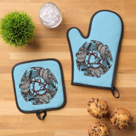 Antikes Buchzeichen Drei Hawks William de Morgan Ofenhandschuh & Topflappen-Set