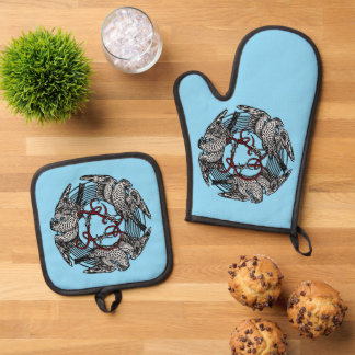 Antikes Buchzeichen Drei Hawks William de Morgan Ofenhandschuh & Topflappen-Set