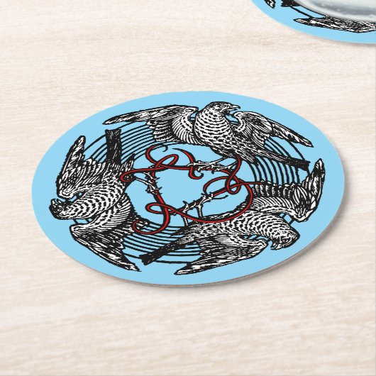 Antikes Buchzeichen Drei Hawks William de Morgan Runder Pappuntersetzer (Angewinkelt)