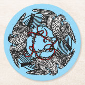 Antikes Buchzeichen Drei Hawks William de Morgan Runder Pappuntersetzer (Vorderseite)