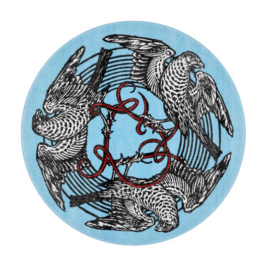 Antikes Buchzeichen Drei Hawks William de Morgan Schneidebrett (Vorderseite)