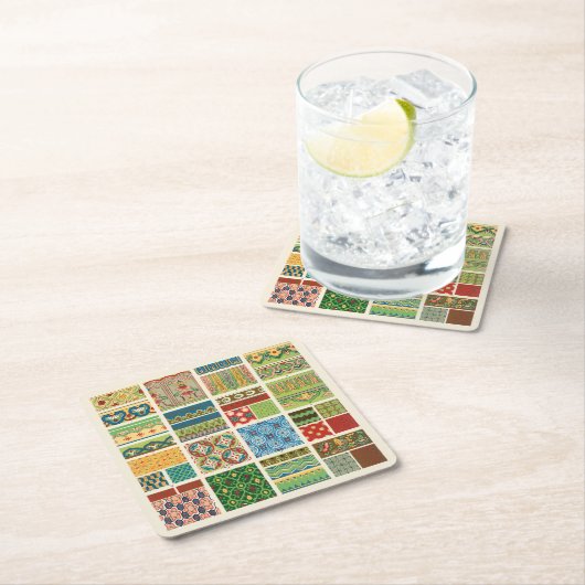 Antikes buntes Patchwork Papier Napkin Rechteckiger Pappuntersetzer (Vor Ort)