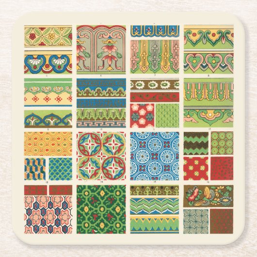 Antikes buntes Patchwork Papier Napkin Rechteckiger Pappuntersetzer (Vorderseite)