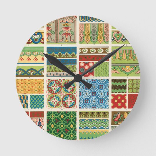 Antikes buntes Patchwork Runde Wanduhr (Vorderseite)
