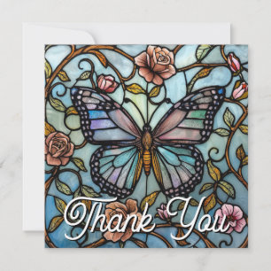 Antikes Buntglas Blau Schmetterling Kunst Dankeskarte