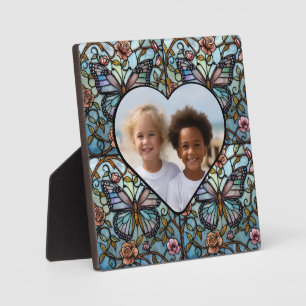 Antikes Buntglas Blau Schmetterling Kunst  Fotoplatte