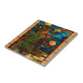 Antikes Buntglas mit Pfauen und Blumen Fliese (Seite)