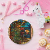 Antikes Buntglas mit Pfauen und Blumen Pappteller (Party)