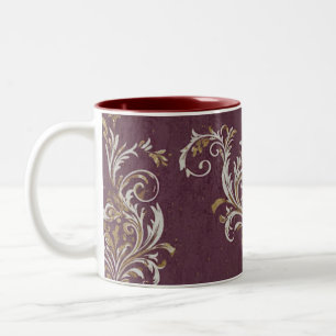Antikes Burgund und Gold Damast Zweifarbige Tasse