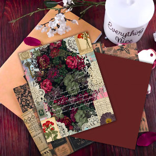 Antikes Burgunder-Botanik-Collage-Schreibpapier