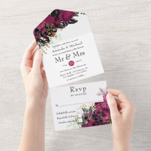 Antikes Burgunder-Marsala und Goldene Hochzeit All In One Einladung