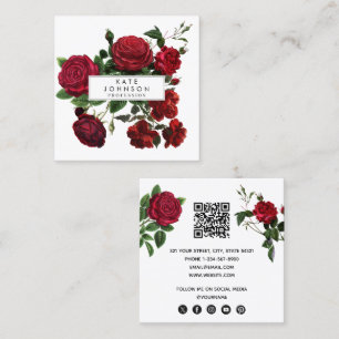 Antikes Burgunderrot-Rosen Florales Blumen-QR-Code Quadratische Visitenkarte