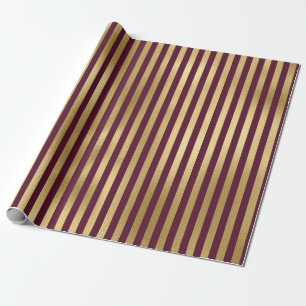 Antikes Burgunderrot und Goldene Streifen Geschenkpapier