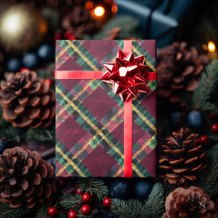 Antikes Burgunderrot und Grün Kariert – Rustikale  Geschenkpapier