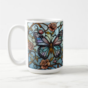 Antikes Butzenscheiben Blau Schmetterling Kunst Kaffeetasse