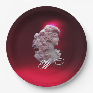 ANTIKES CAMEO, DAMEN MIT TRAUBEN MONOGRAMM  PAPPTELLER