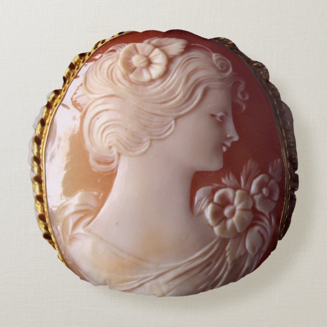 Antikes Cameo, Vintager Cameo-Schmuck Rundes Kissen (Vorderseite)