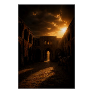 Antikes Caravanserai-Sonnenuntergangs-Poster Poster