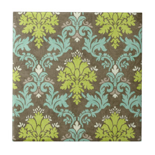 Antikes Celadon- und Aquamarin-Damaskus Fliese