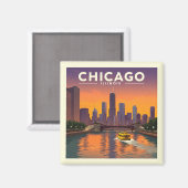 Antikes Chicago Illinois Magnet (Vorderseite/Rückseite)