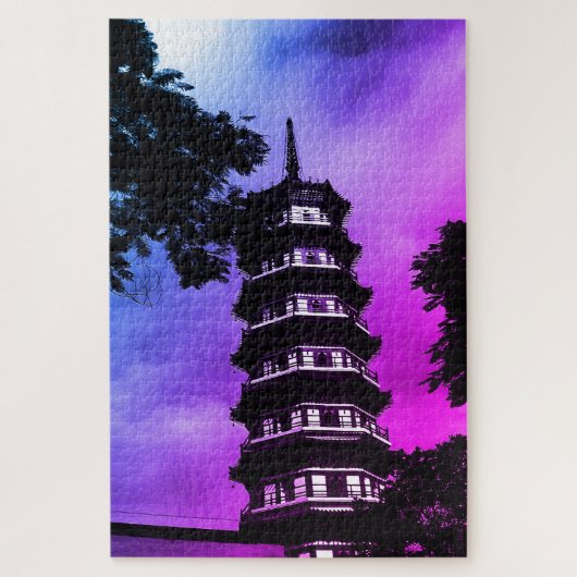 Antikes China Kanton die blumige Pagode Puzzle (Vertikal)
