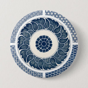 Antikes chinesisches blau-weißes Porzellanmuster Button