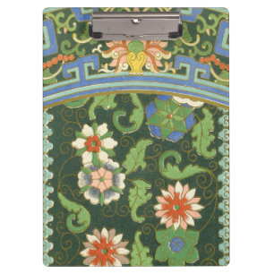 Antikes chinesisches Cloisonné-Muster: Jade Grün Klemmbrett