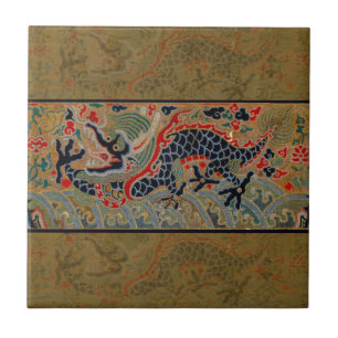 Antikes chinesisches Drache Seidenstickerei-Muster Fliese