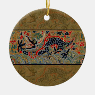 Antikes chinesisches Drache Seidenstickerei-Muster Keramikornament