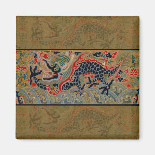 Antikes chinesisches Drache Seidenstickerei-Muster Magnet
