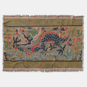 Antikes chinesisches Drachen-Seidenstickereimuster Decke